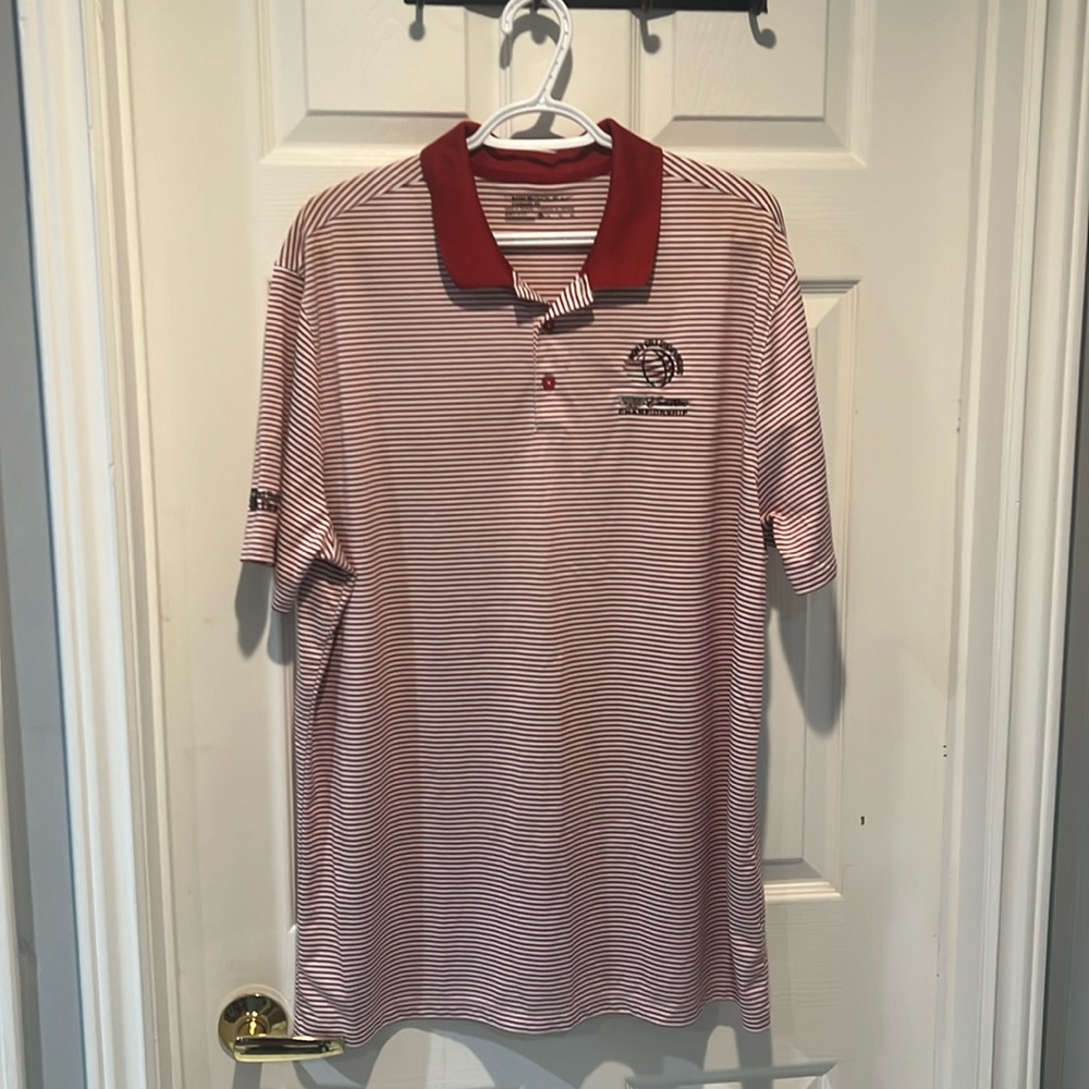 Nike dri-fit golf shirt.  Size extra large, red/white stripe.